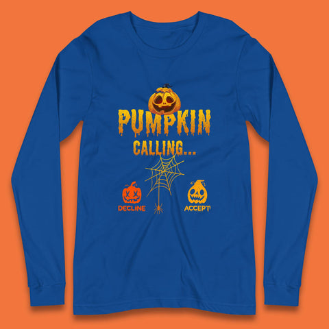 Halloween Pumpkin Calling Accept Decline Funny Jack O Lantern Horror Scary Phone Call Long Sleeve T Shirt