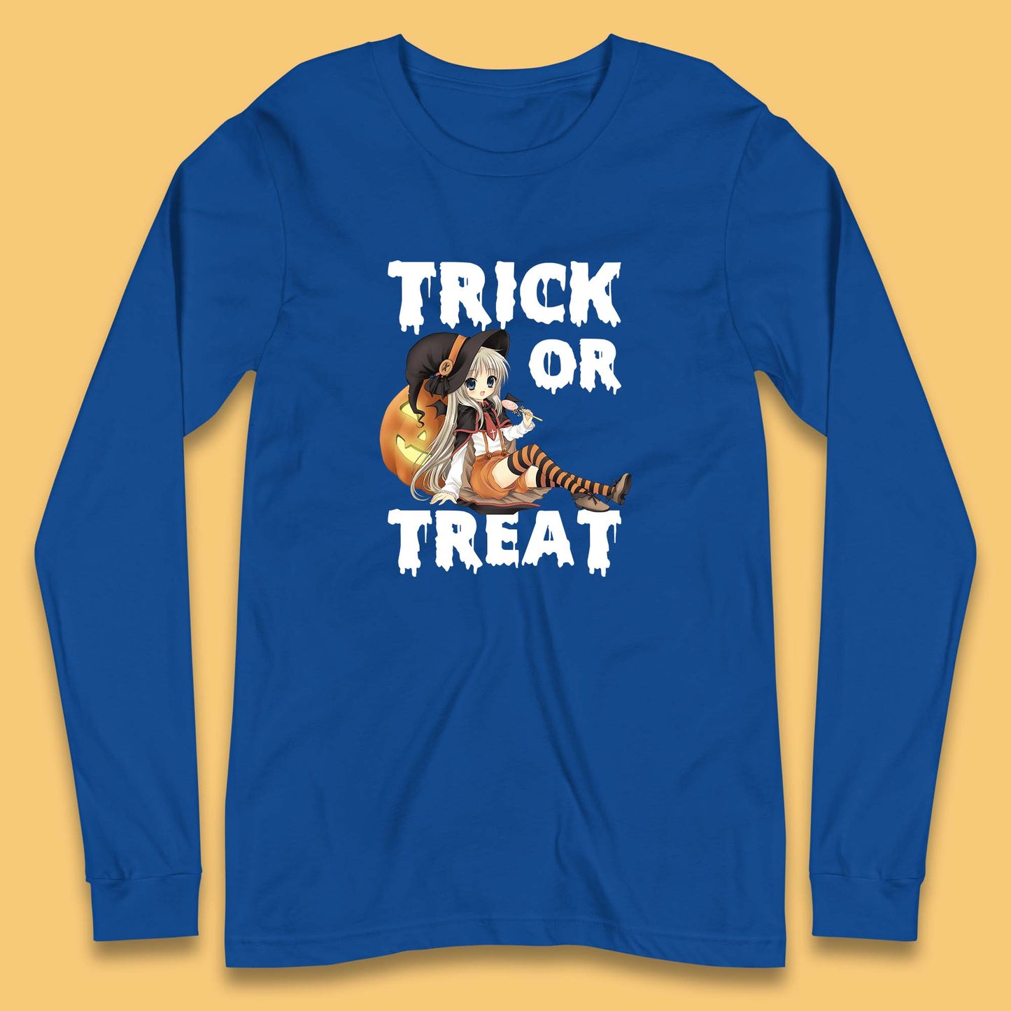Trick Or Treat Halloween Witch Anime Horror Scary Pumpkin Halloween Costume Long Sleeve T Shirt