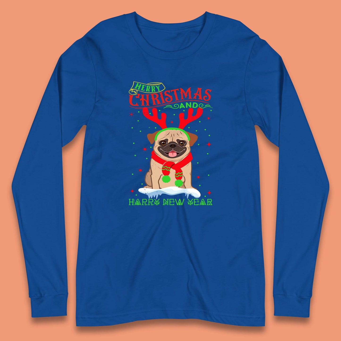christmas pug dog long sleeve t-shirt