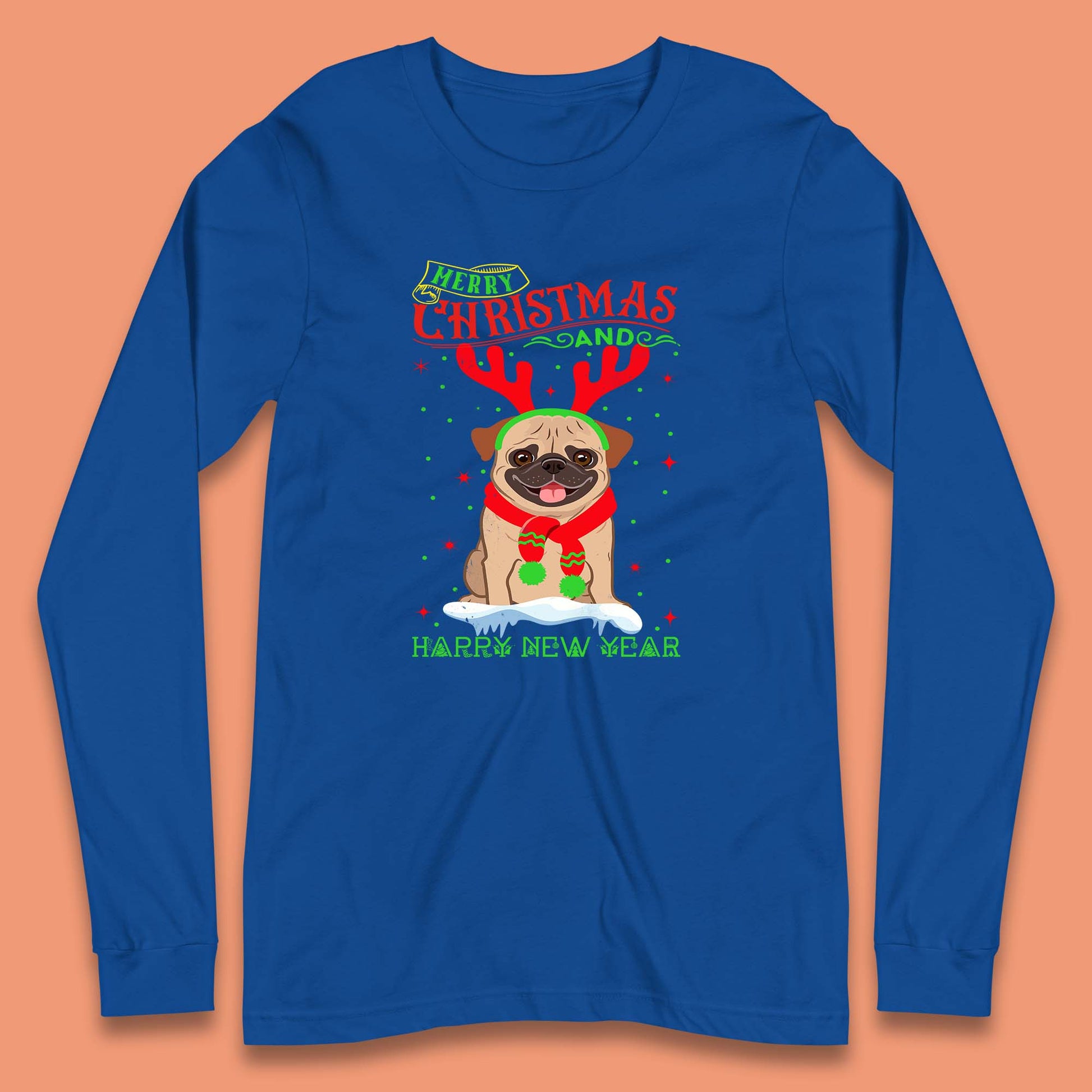christmas pug dog long sleeve t-shirt
