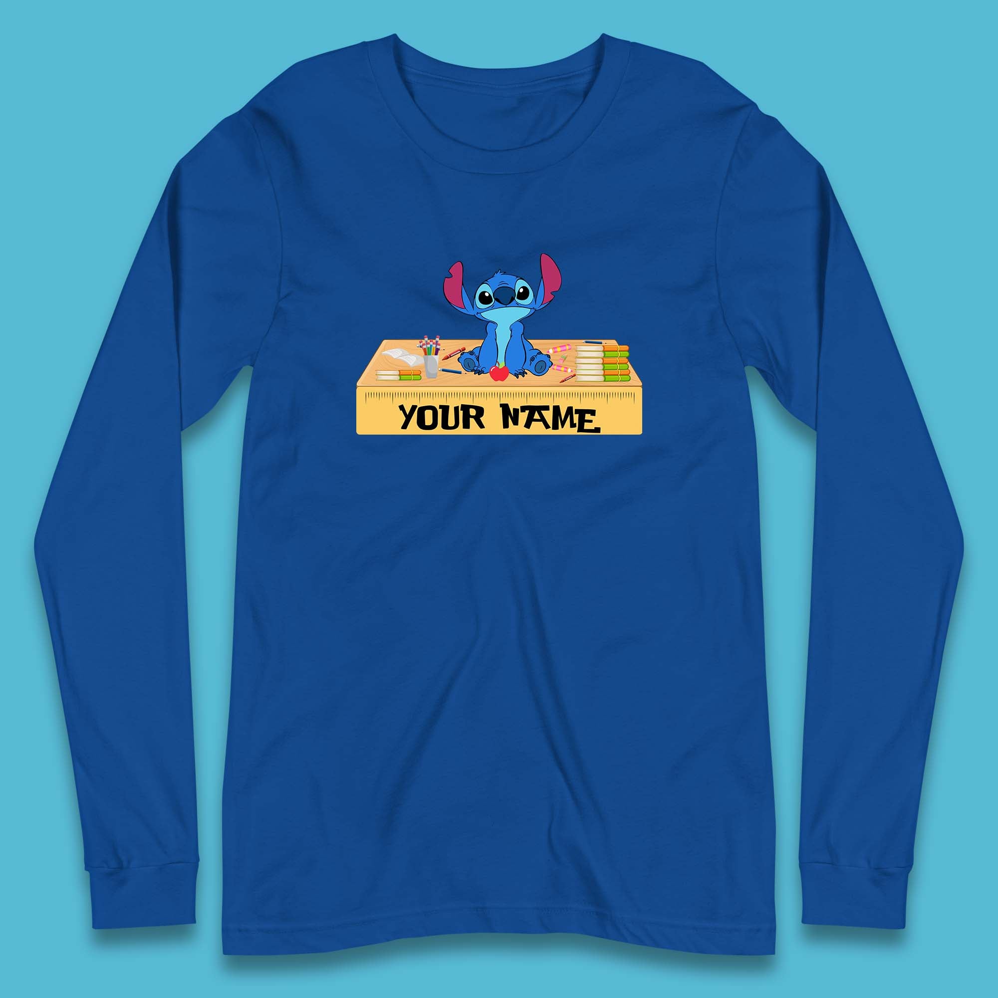 Personalised Disney Stitch Welcome Back To School Your Name Lilo & Stitch School First Day Of School Long Sleeve T Shirt