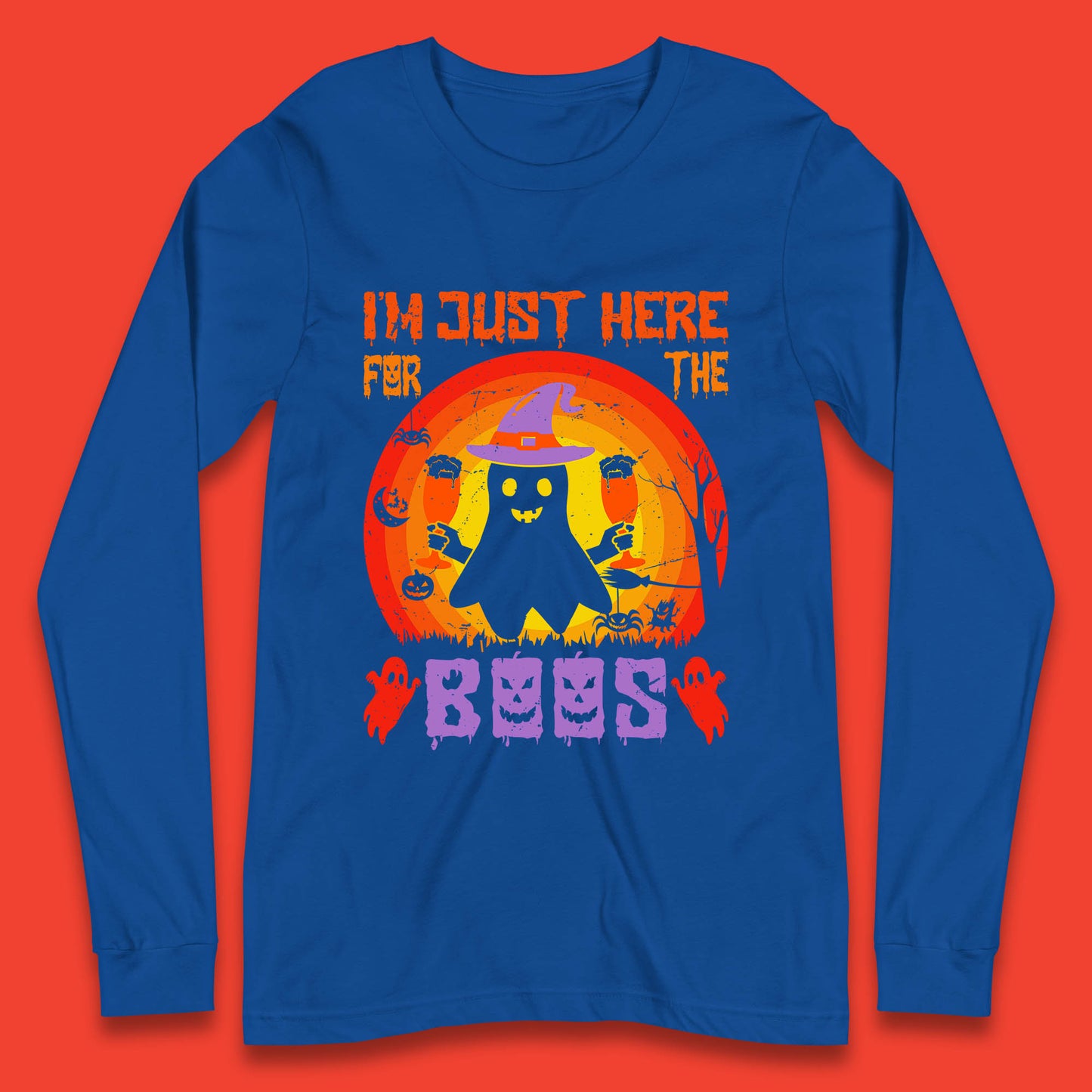 I'm Just Here For The Boos Halloween Boo Ghost Witch Hat Horror Scary Long Sleeve T Shirt