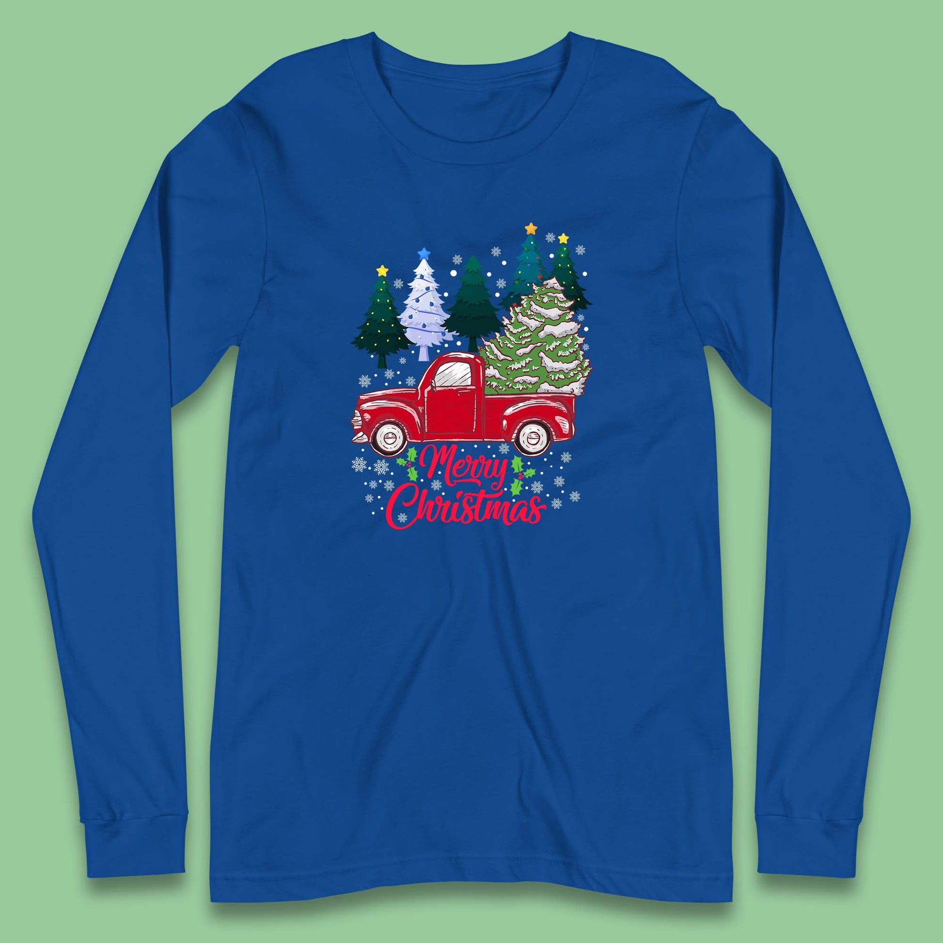 merry christmas red retro truck tee