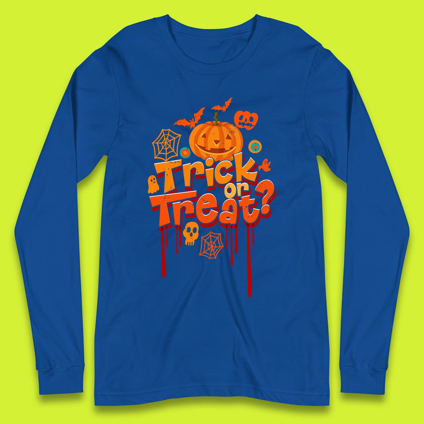 Trick Or Treat Halloween Pumpkin Blood Dripping Horror Scary Spooky Season Long Sleeve T Shirt