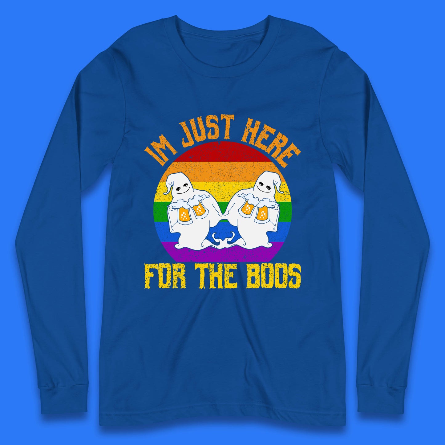 Halloween I Just Here For The Boos Gay Boo Ghosts Drinking Beer LGBTQ Pride Beer Long Sleeve T Shirt