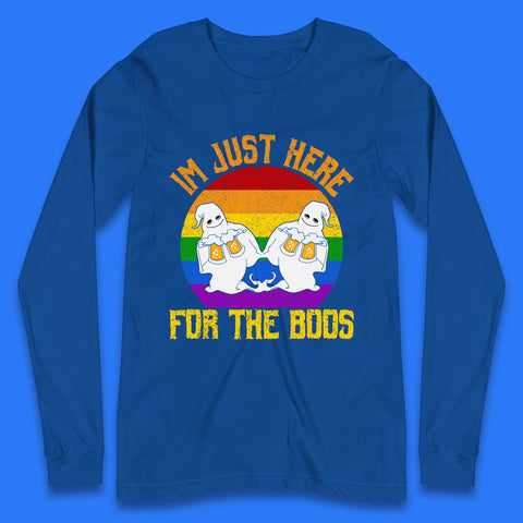Halloween I Just Here For The Boos Gay Boo Ghosts Drinking Beer LGBTQ Pride Beer Long Sleeve T Shirt