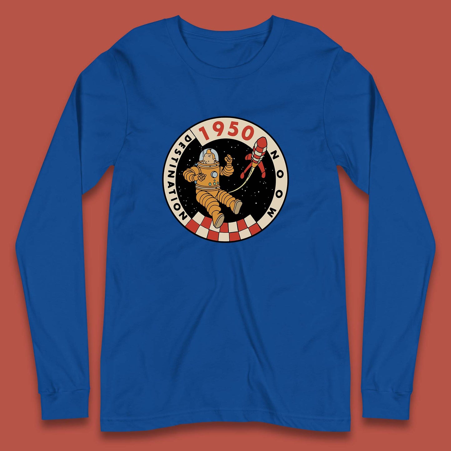 Destination Moon 1950 Astronaut Tintin The Lunar Rocket Retro Comic Space Adventure Long Sleeve T Shirt