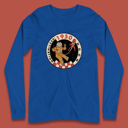 Destination Moon 1950 Astronaut Tintin The Lunar Rocket Retro Comic Space Adventure Long Sleeve T Shirt