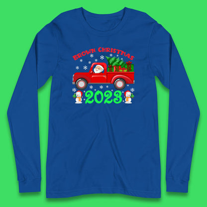 Brown Christmas 2023 Santa Claus Driving Truck With Christmas Tree To Delivery Christmas Gifts Xmas Long Sleeve T Shirt