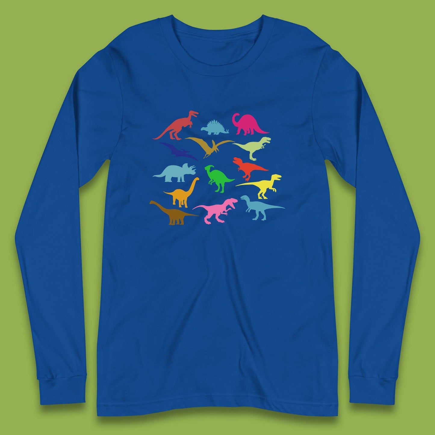 Colourful Dinosaurs Dino Fossil Dinosaurs Wild Nature Prehistoric Paleontology Velociraptor Long Sleeve T Shirt