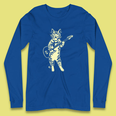 Rock Cat Playing Guitar Musician Guitarist Cat Music Lovers Long Sleeve T Shirt