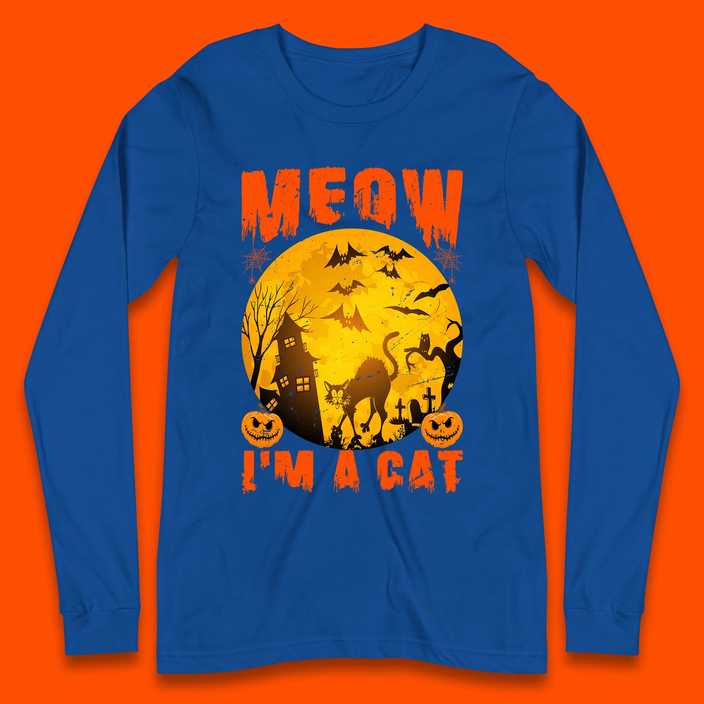 Meow I'm A Cat Halloween Black Cat Horror Scary Haunted House Long Sleeve T Shirt