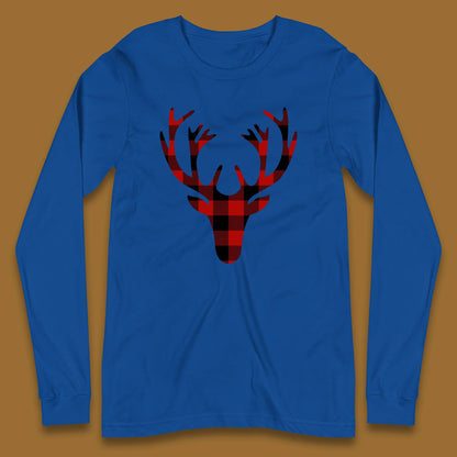merry christmas buffalo plaid deer head long sleeve t shirt