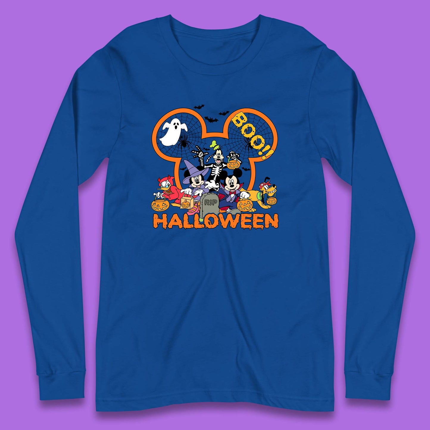 Disney Halloween Mickey Mouse Minnie Mouse Boo Ghost Friends Donald Duck Pluto Goofy Cartoon Disneyland Trip Long Sleeve T Shirt