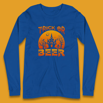 Trick Or Beer Halloween Drinking Beer Lover Horror Haunted House Drinker Halloween Party Long Sleeve T Shirt