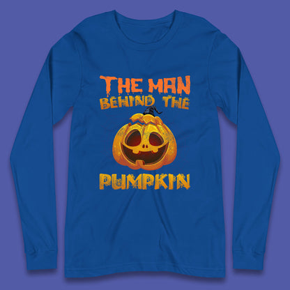 The Man Behind The Pumpkin Halloween Pregnancy Baby Announcement New Dad Gift Long Sleeve T Shirt
