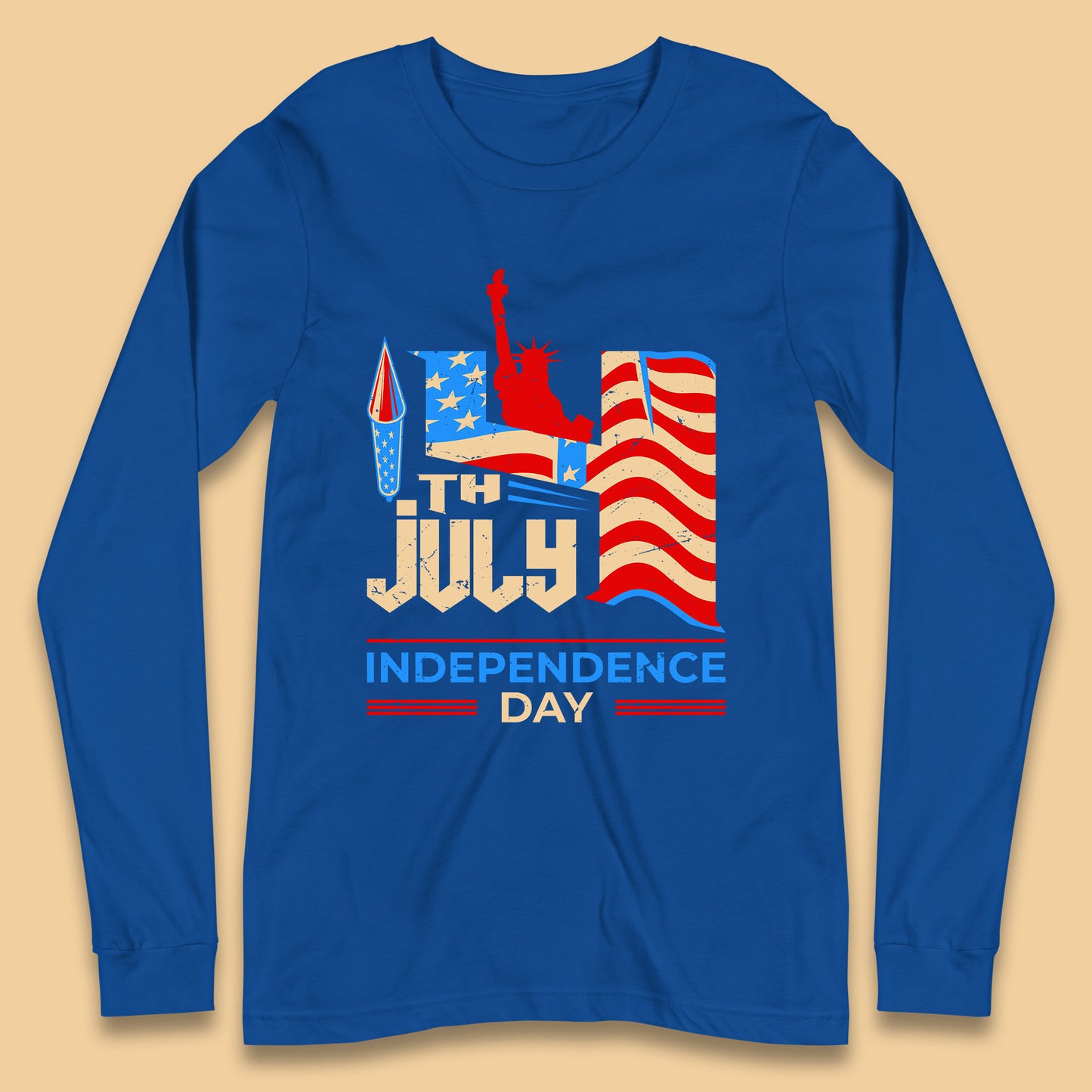 Statue Of Liberty 4th July USA Independence Day Celebration Fireworks Long Sleeve T Shirt