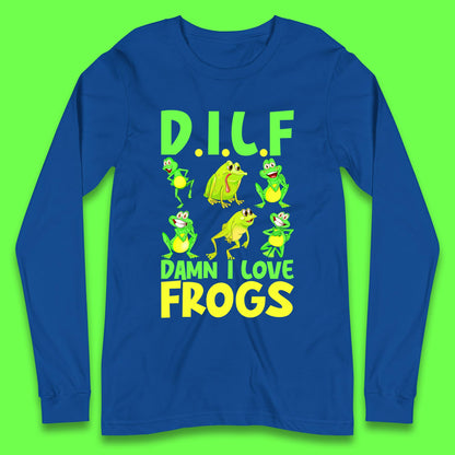 Dilf Damn I Love Frogs Funny Saying Animals Vintage Frog Lover Long Sleeve T Shirt