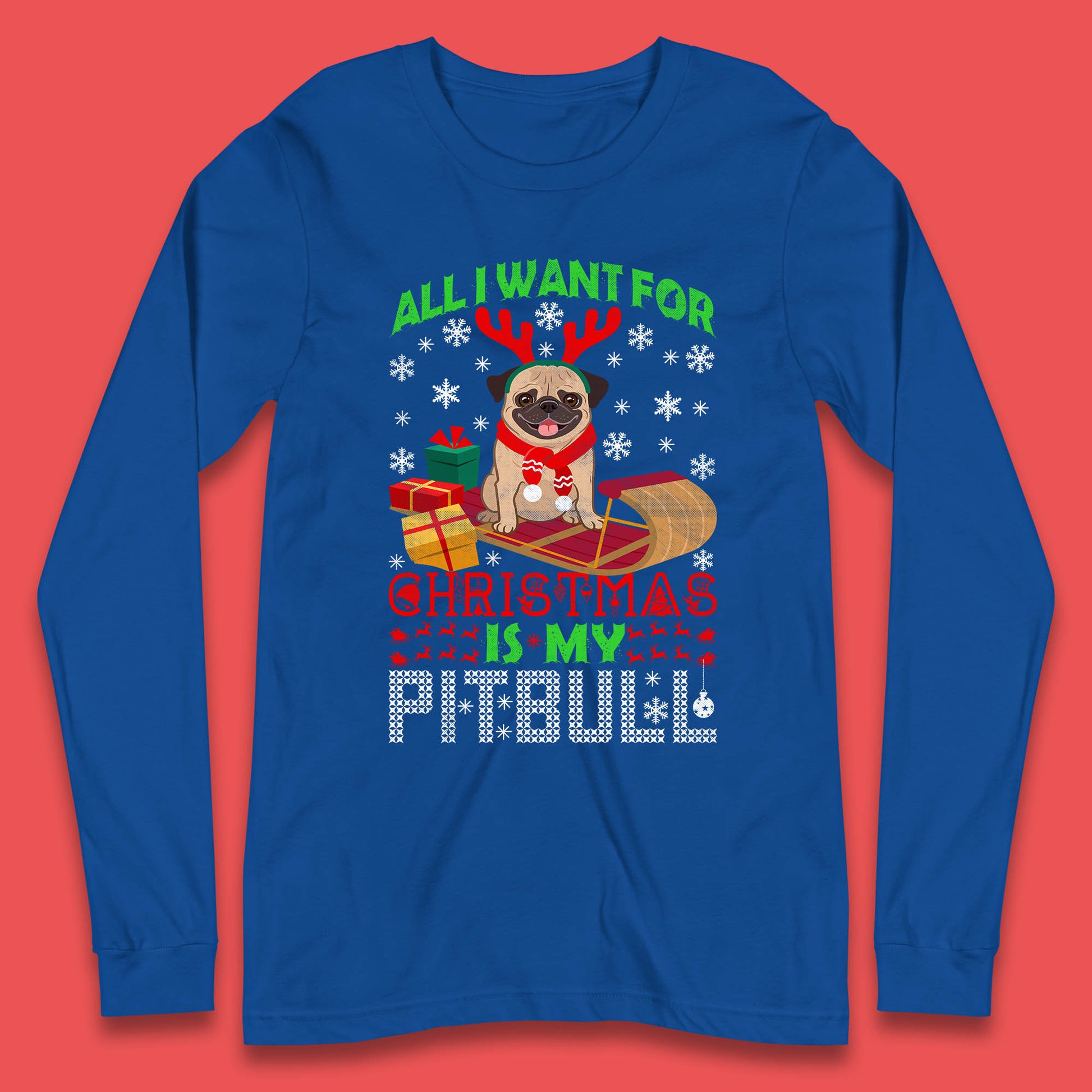 christmas pitbull long sleeve t shirt