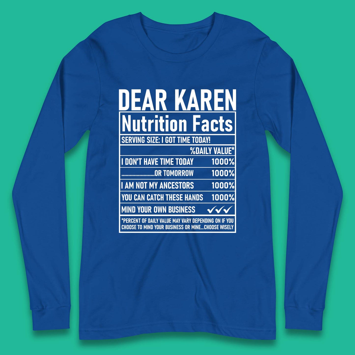 Dear Karen Nutrition Facts Long Sleeve T-Shirt