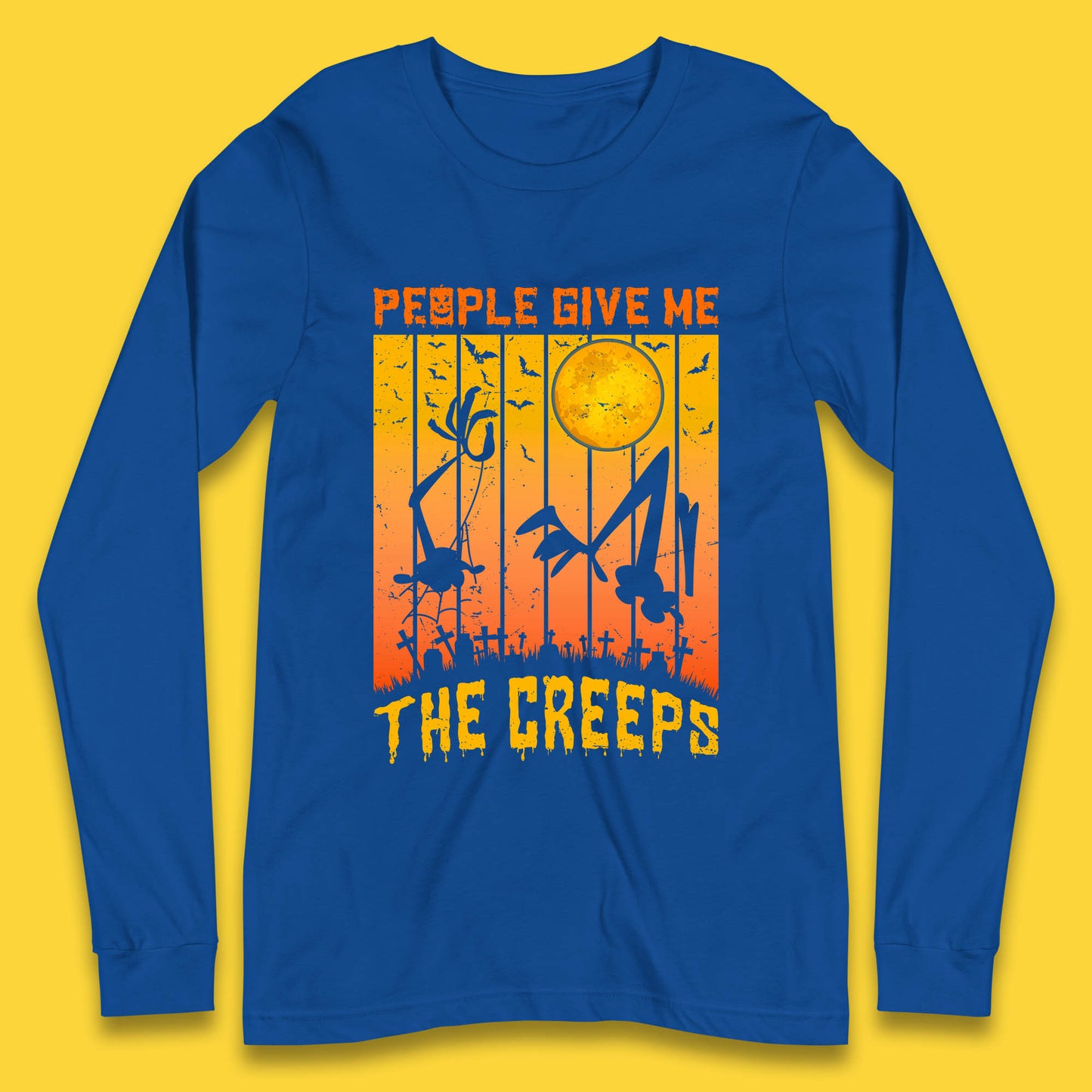 People Give Me The Creep Halloween Horror Scary Graveyards Full moon Flying Bats Long Sleeve T Shirt
