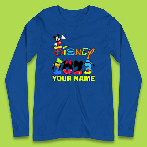 Personalised Disney 2023 Disney Club Your Name Mickey Mouse Minnie Mouse Donald Duck Pluto Goofy Cartoon Characters Disney Vacation Long Sleeve T Shirt