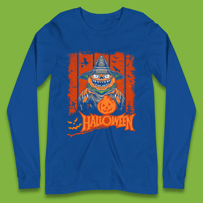 Halloween Pumpkin Head Scarecrow Jack O Lantern Pumpkin Head Horror Scary Vintage Retro Long Sleeve T Shirt
