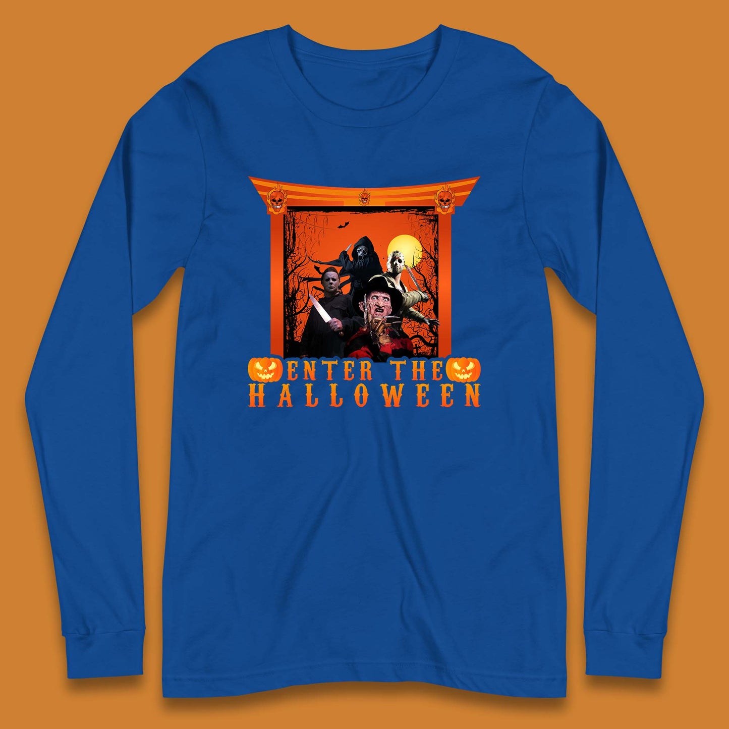 Enter The Halloween Horror Movie Characters Friends Halloween Villians Serial Killers Long Sleeve T Shirt