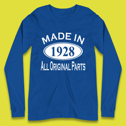 Made In 1928 All Original Parts Vintage Retro 95th Birthday Funny 95 Years Old Birthday Gift Long Sleeve T Shirt