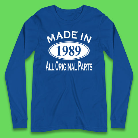 Made In 1989 All Original Parts Vintage Retro 34th Birthday Funny 34 Years Old Birthday Gift Long Sleeve T Shirt