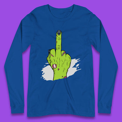 Halloween Green Zombie Hand Showing The Middle Finger Sarcastic Rude Long Sleeve T Shirt