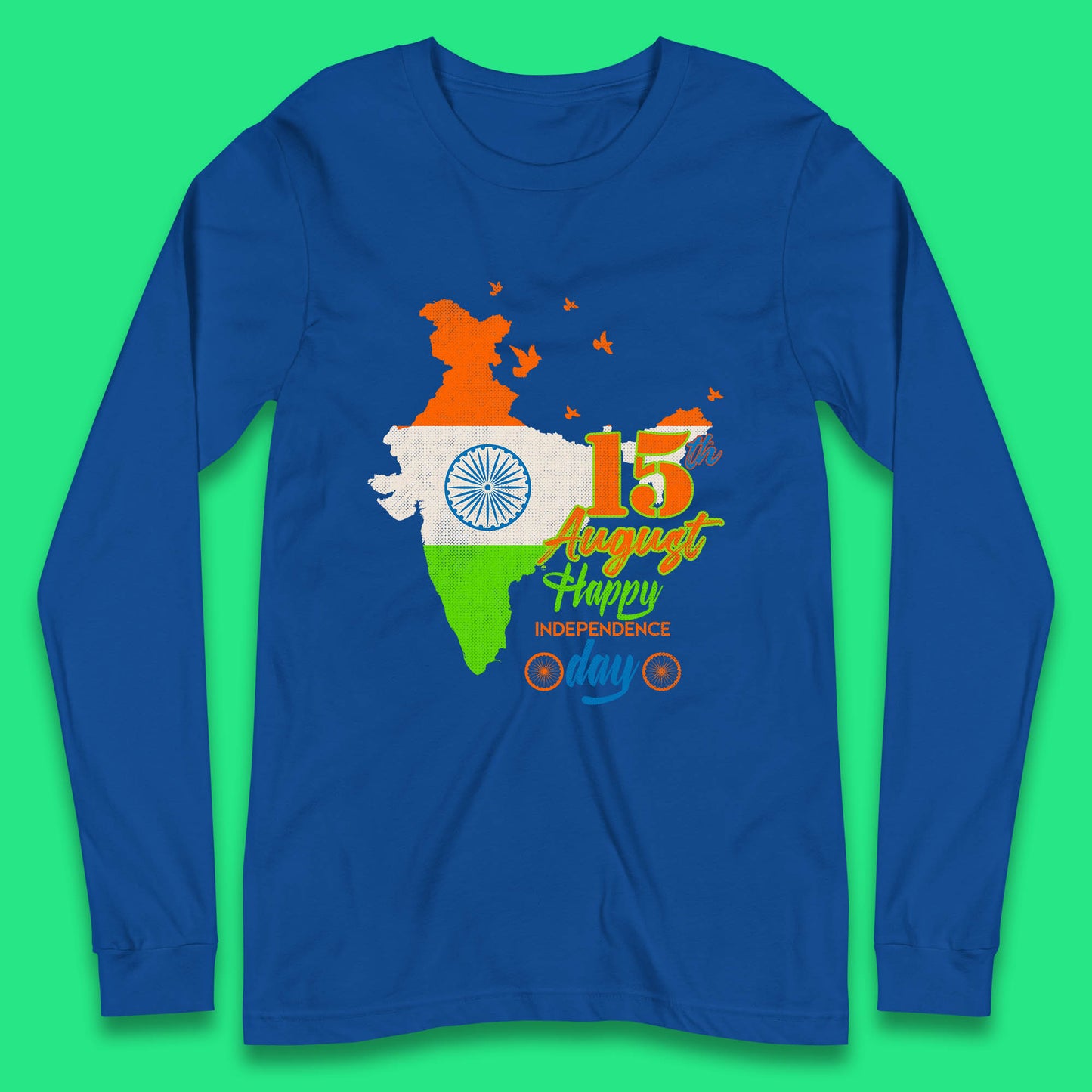 15th August India Happy Independence Day Patriotic Indian Map Flag Long Sleeve T Shirt