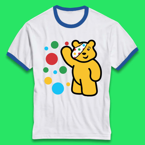 Spotty Pudsey Bear Hand Waving Dotty Spot Fundraising Children In Need Spotty Bear Spotty Day Ringer T Shirt