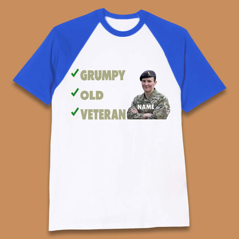 Personalised Grumpy Old Veteran Baseball T-Shirt