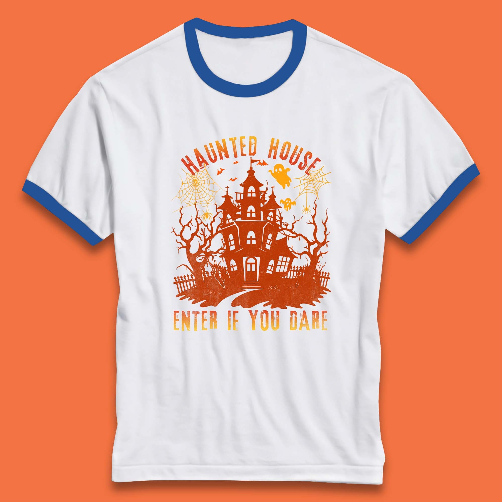 Haunted House Enter If You Dare Scary Halloween Nightmare House Spooky Season Halloween Party Ringer T Shirt