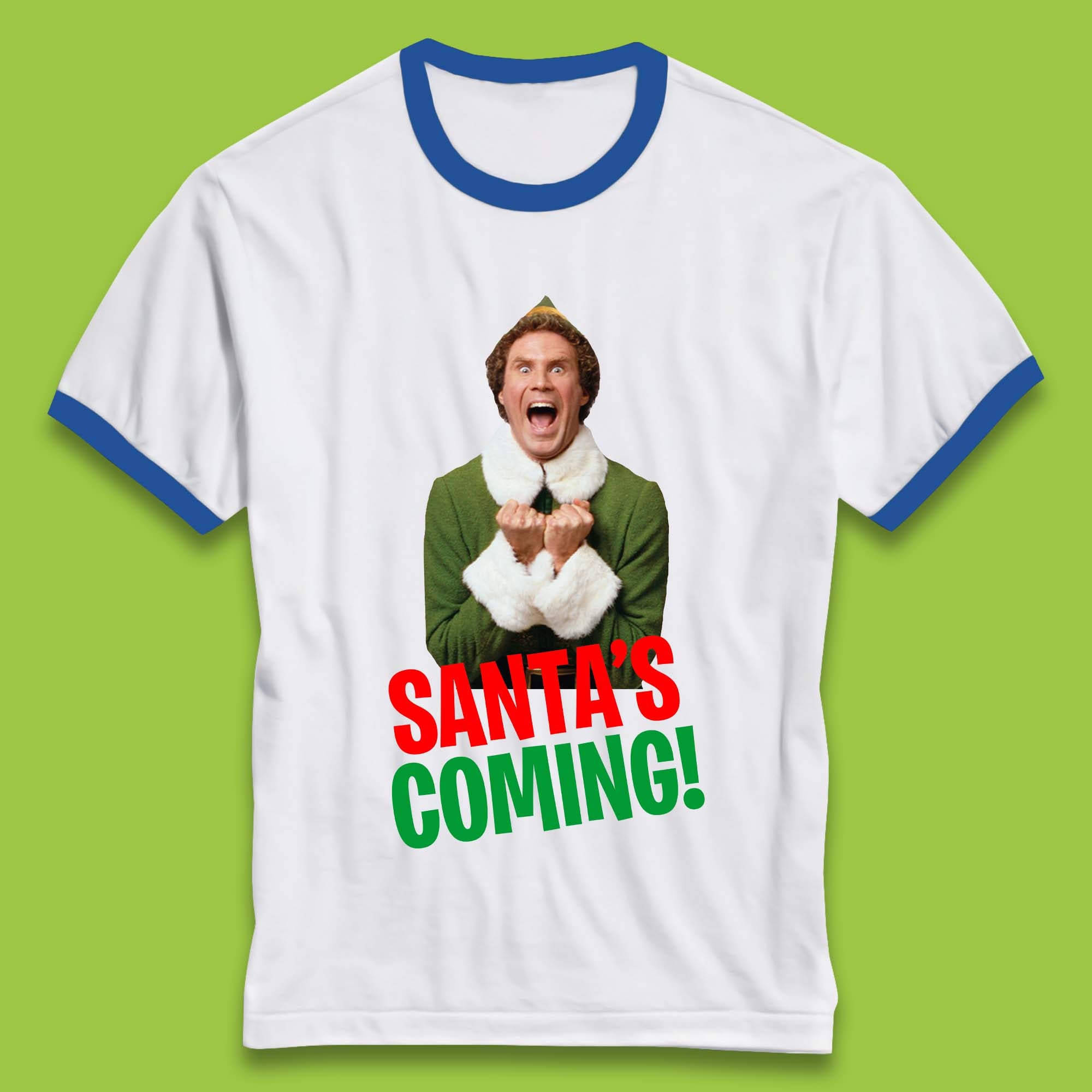 Elf Santa's Coming Christmas Ringer T-Shirt