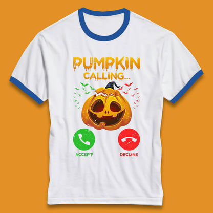 Halloween Pumpkin Calling Funny Phone Call Horror Scary Jack O Lantern Ringer T Shirt