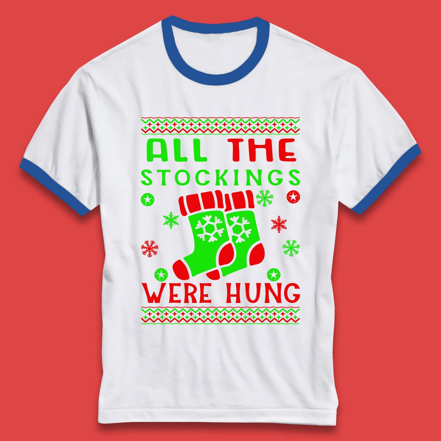 christmas socks all the stocking were hung ringer t shirt