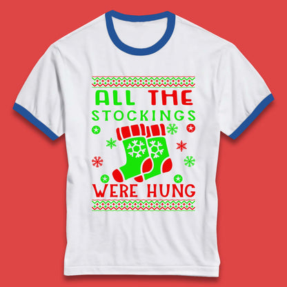 christmas socks all the stocking were hung ringer t shirt