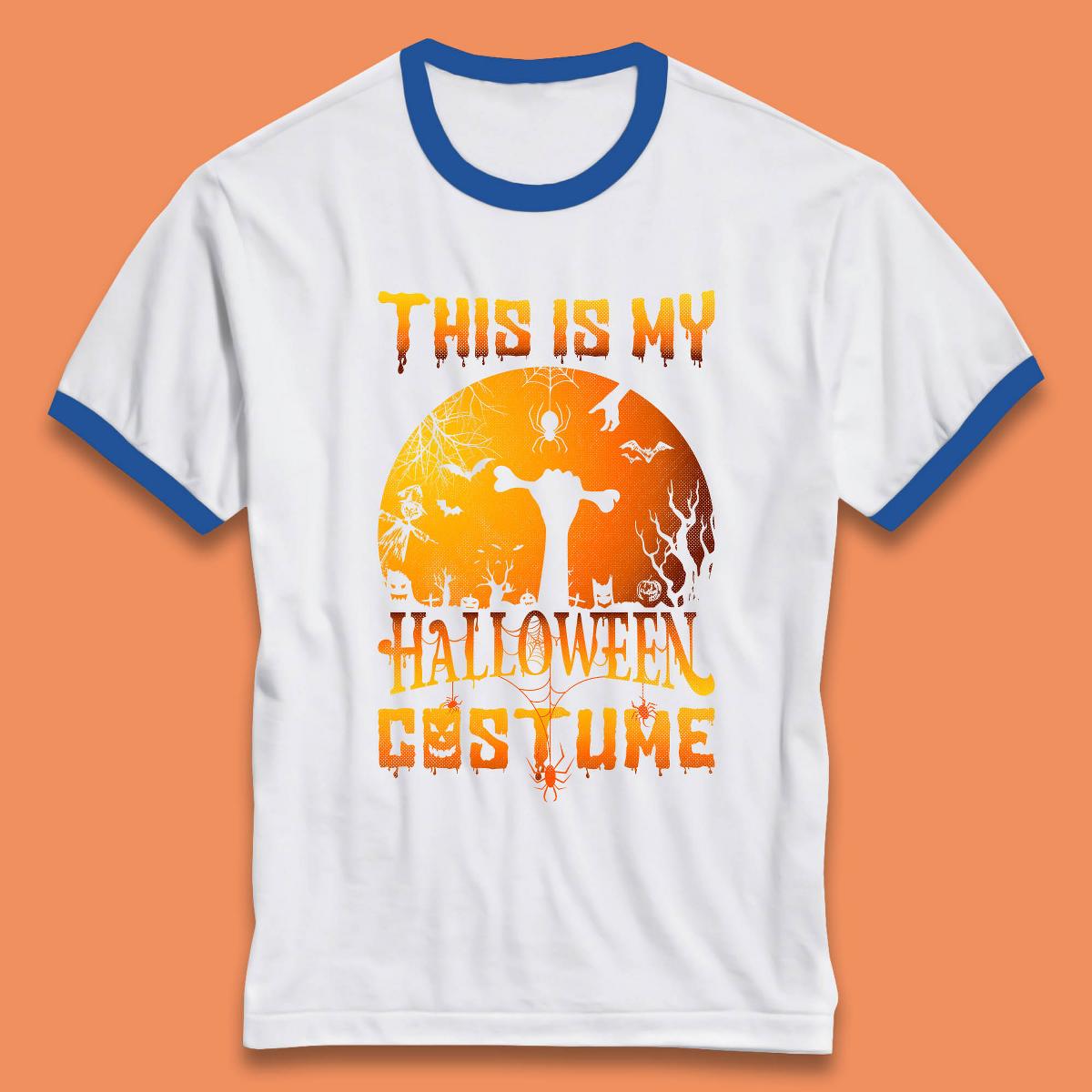 This Is My Halloween Costume Zombie Hand Rising Out Of A Graveyard & Holding Bone In Spooky Night Ringer T Shirt