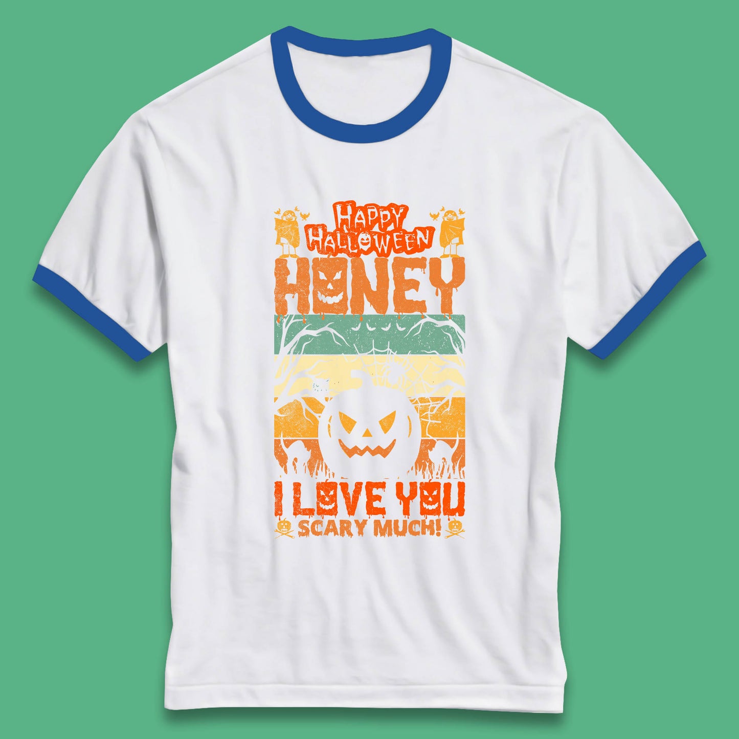 Happy Halloween Honey I Love You Scary Much Funny Halloween Scary Pumpkin Ringer T Shirt