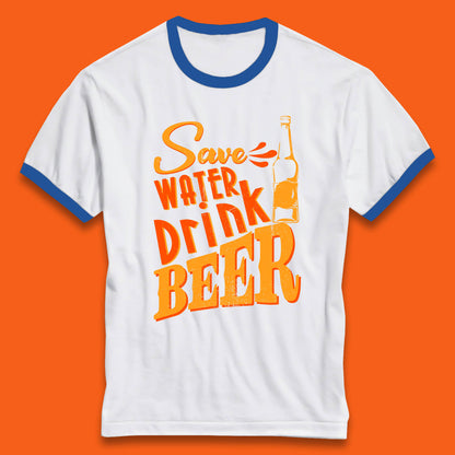 Save Water Drink Beer Halloween Horror Scary Beer Drinking Party Ringer T Shirt