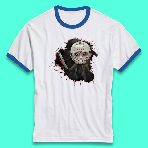Chibi Jason Voorhees Holding Bloody Knife Halloween Friday The 13th Horror Movie Character Ringer T Shirt