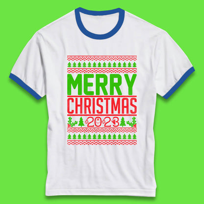 Merry Christmas 2023 Winter Holiday Festive Celebration Xmas Gift Ringer T Shirt