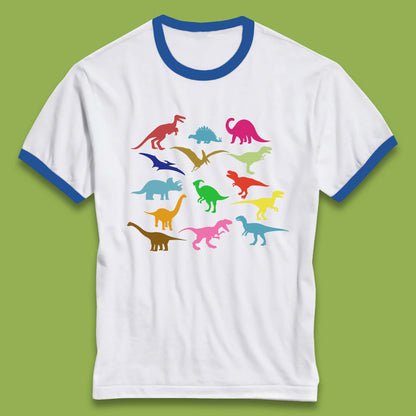 Colourful Dinosaurs Dino Fossil Dinosaurs Wild Nature Prehistoric Paleontology Velociraptor Ringer T Shirt