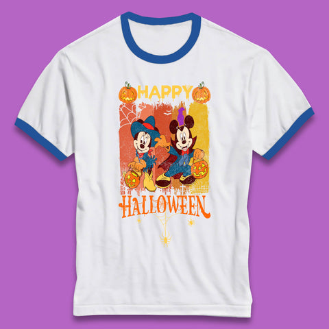 Happy Halloween Disney Witch Mickey Mouse Minnie Mouse Horror Scary Disneyland Trip Ringer T Shirt