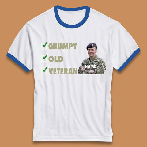Personalised Grumpy Old Veteran Ringer T-Shirt