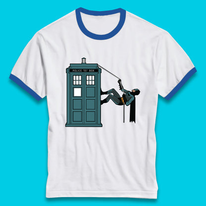 Batman Climbing Police Public Call Box DC Comics Superhero Movie Character Ringer T Shirt