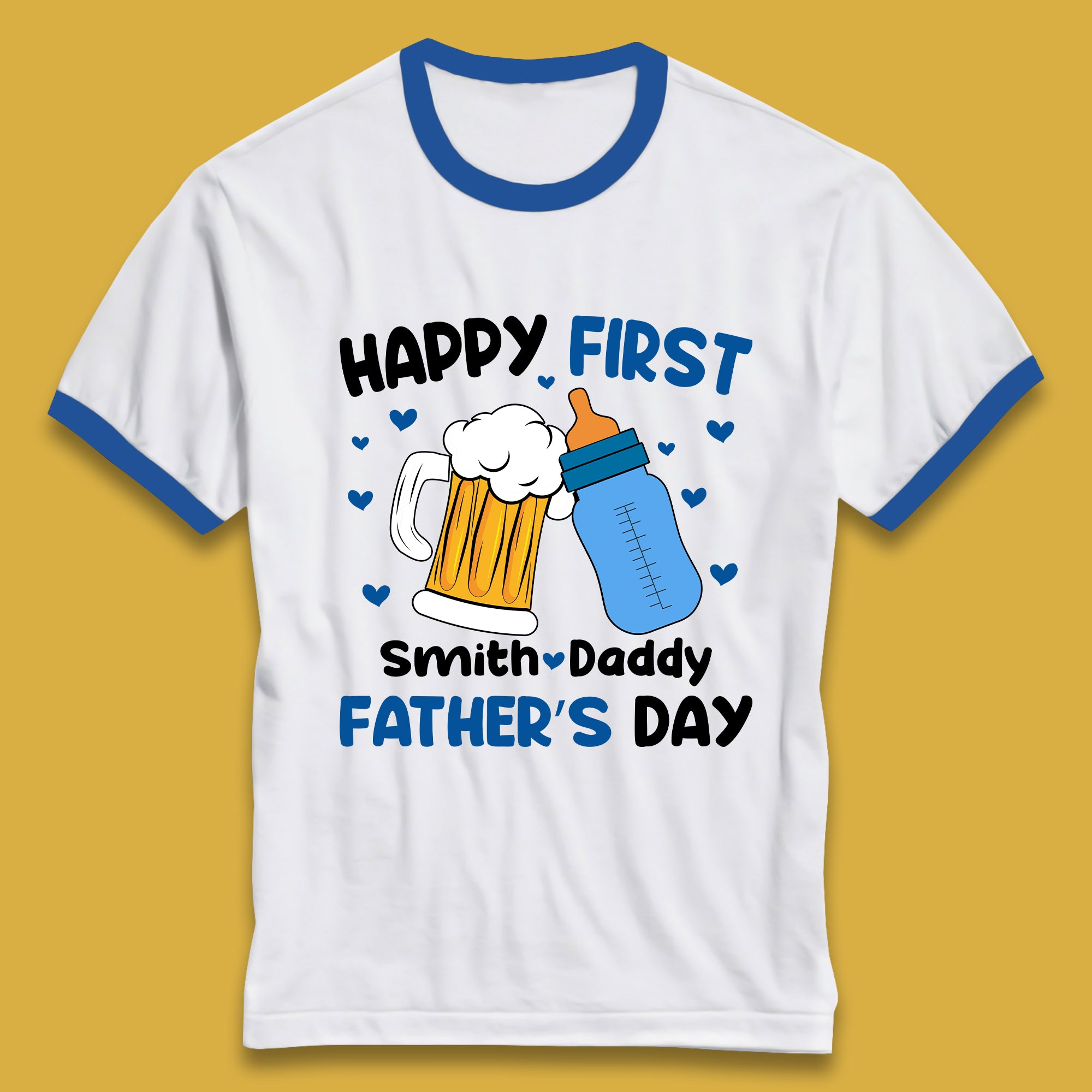 Personalised Happy First Father's Day Ringer T-Shirt