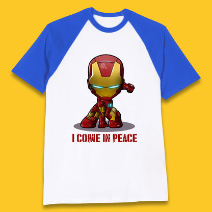 I Come In Peace Marvel Avenger Movie Character Iron Man Superheros Ironman Costume Superheros Baseball T Shirt